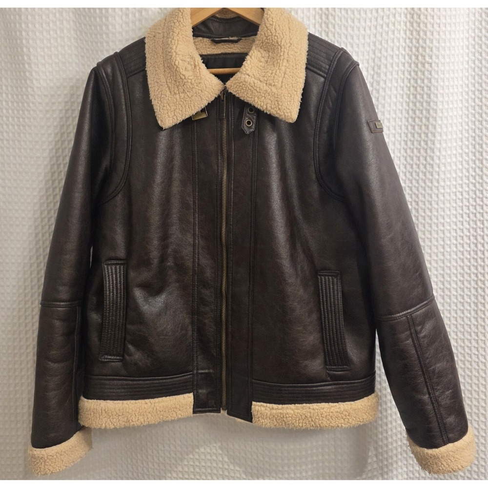 Leather Shearling Sean John Bomber Jacket Men's Large Cosplay Rocky IV